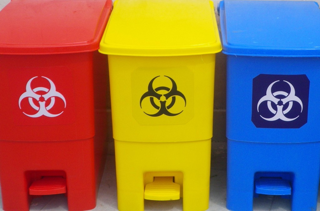 Colour-coded biomedical waste bins for safe disposal