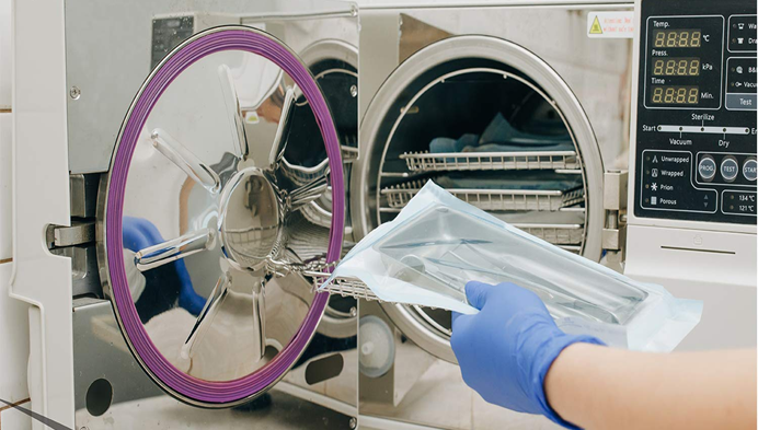 Sterilization pouch loaded into autoclave