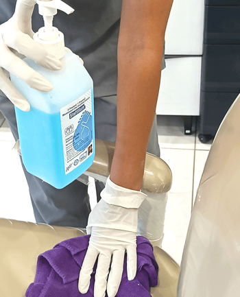Disinfecting dental chair before treatment