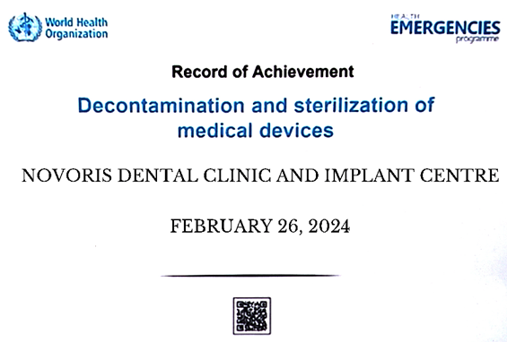 WHO Record of Achievement – Decontamination and sterilization of medical devices