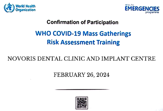 WHO Confirmation of Participation – COVID-19 Mass Gatherings Risk Assessment Training